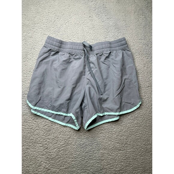 Columbia running Shorts Sz large gray/aqua trim one pocket - Picture 1 of 8